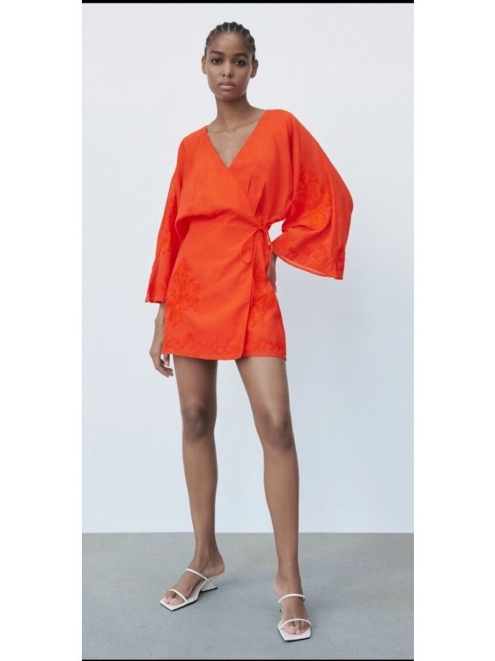ZARA LIMITED EDITION EMBROIDERED ORANGE KIMONO KAFTAN Wrap DRESS Sz L NWT